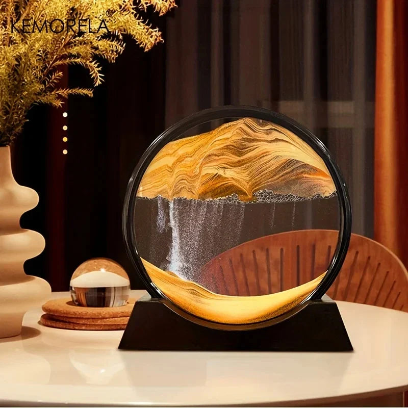 DecorBites™ 3D Moving Sand Art Picture - 12 Inch Round Glass Ocean Sandscape Hourglass