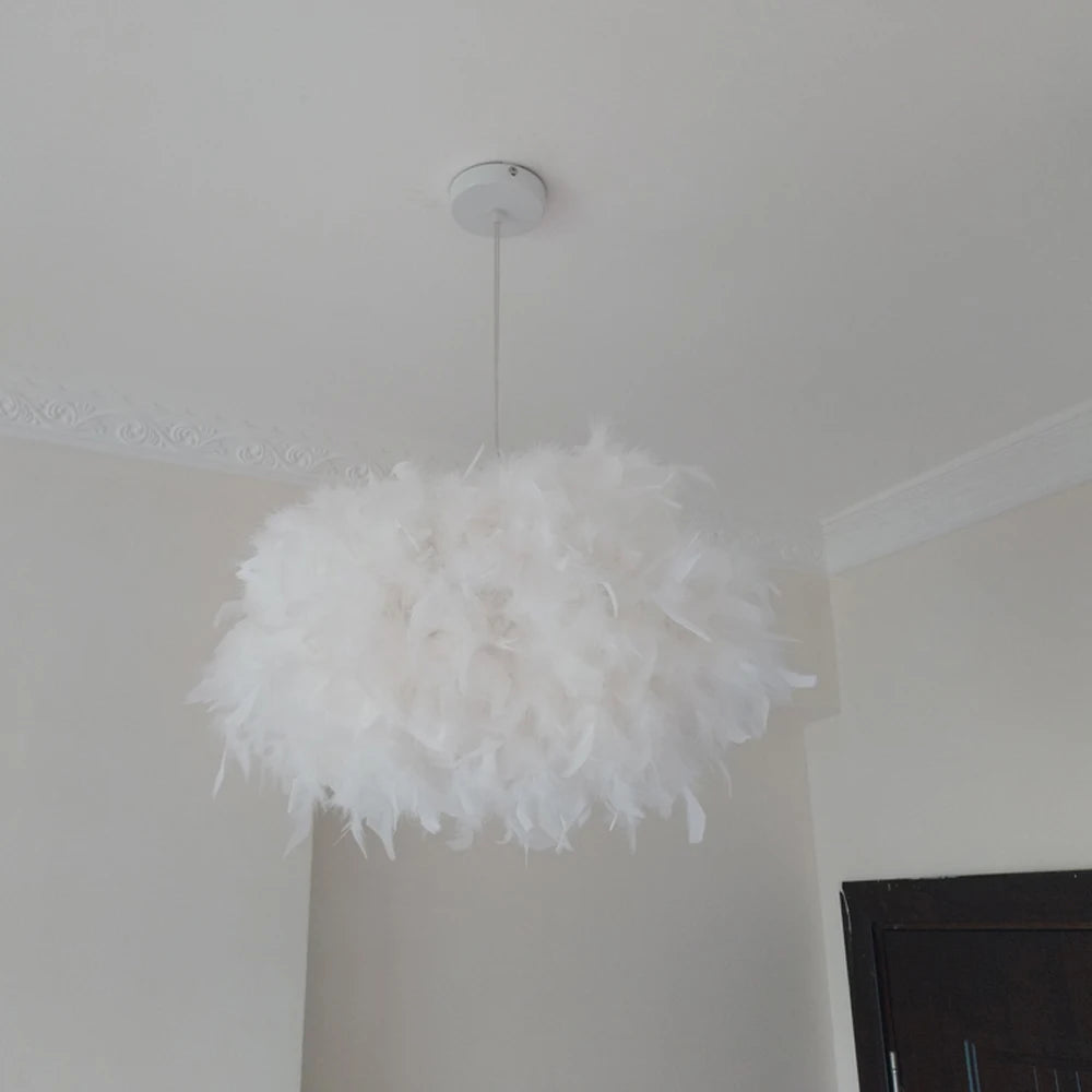 White Feather Pendant Light With Metal Frame