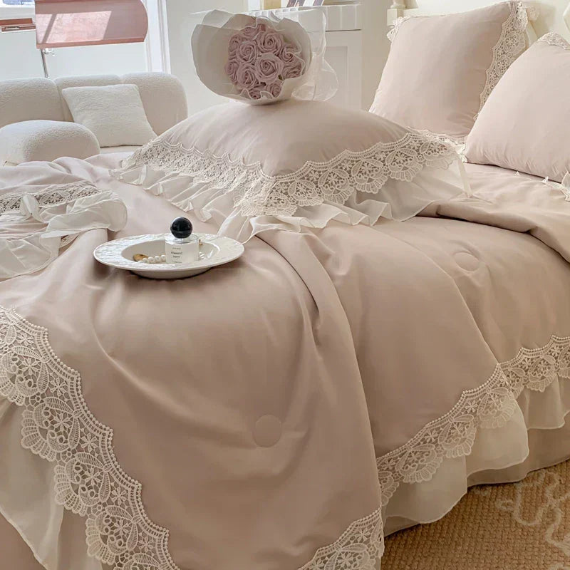 DecorBites™ French Wedding Lace Ruffles Bedding Set