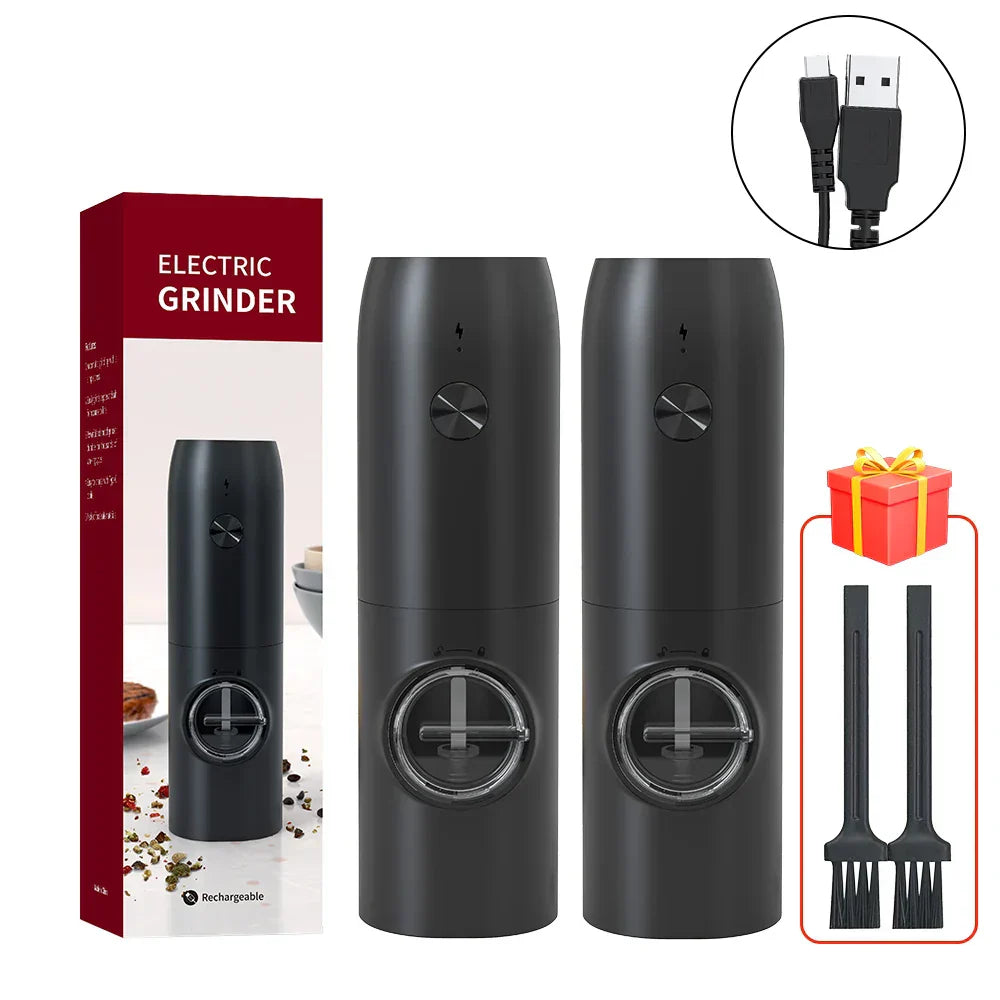 DecorBites™ Electric Salt Pepper Grinder Set USB Rechargeable Adjustable Coarseness LED Light