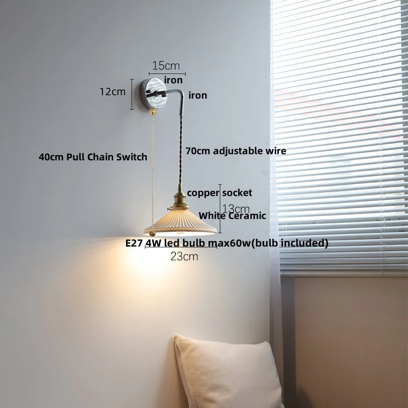 DecorBites™ Ceramic LED Wall Sconce Pull Chain Switch Mirror Light Fixture