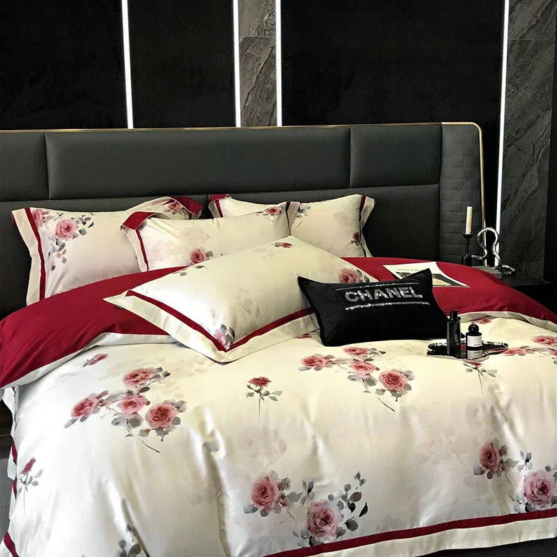 DecorBites™ 100S Egyptian Cotton Print Bedding Set for Queen King Ru Size