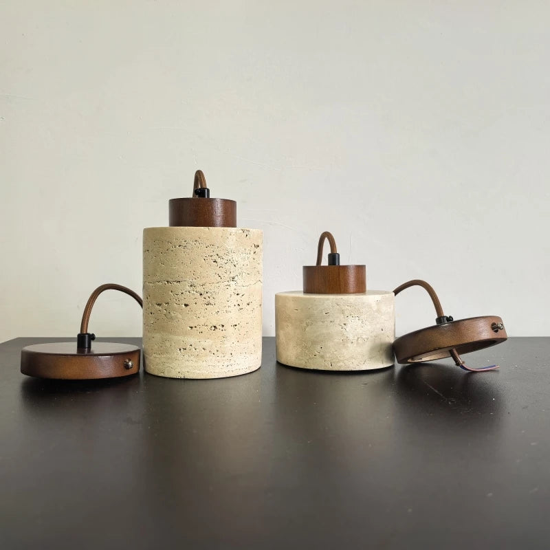 Modern Travertine Stone Pendant Light In Beige