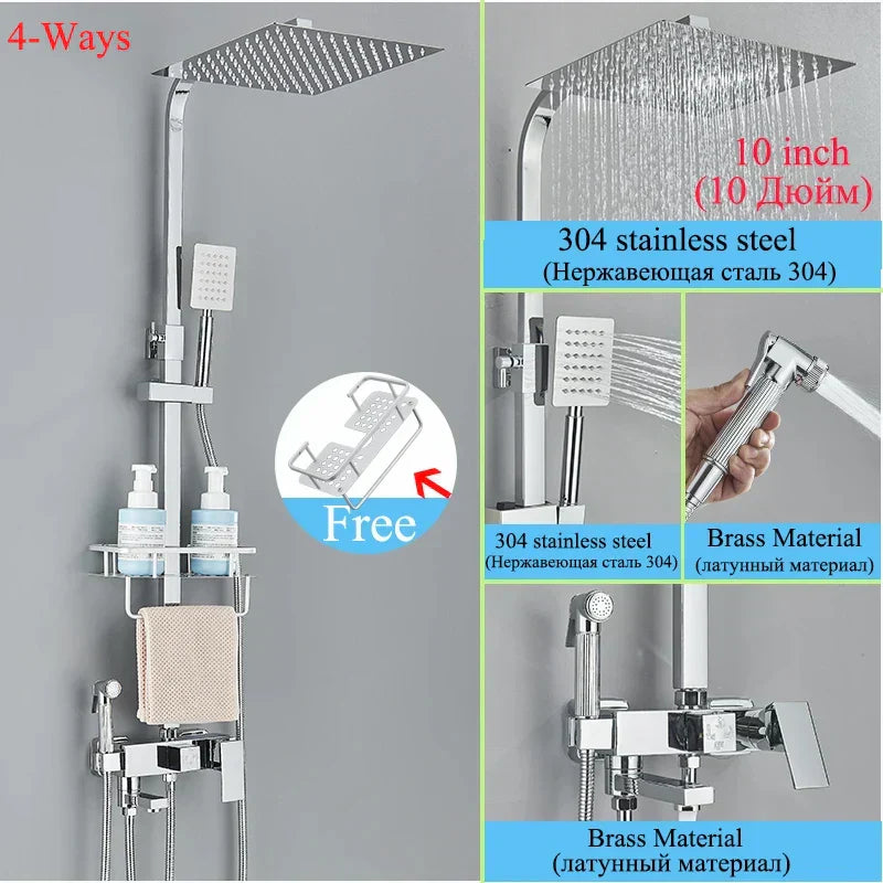 DecorBites™ Black Brass Shower Faucet Set with Rotatable Tub Spout and Rain Shower Column