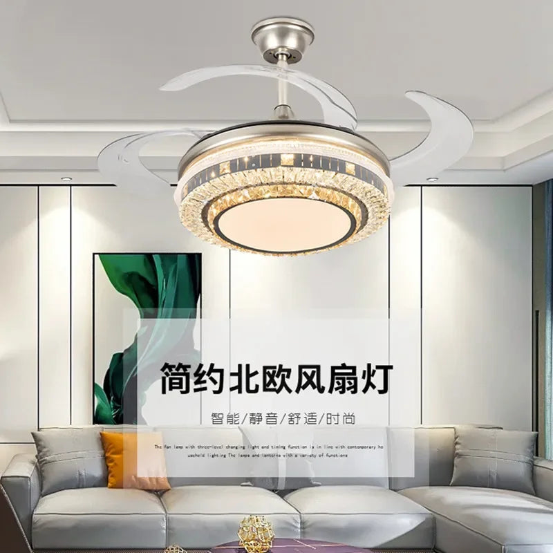 مروحة سقف DecorBites™ Gold Crystal العصرية LED القابلة للسحب مقاس 42 بوصة مع إضاءة ذكية