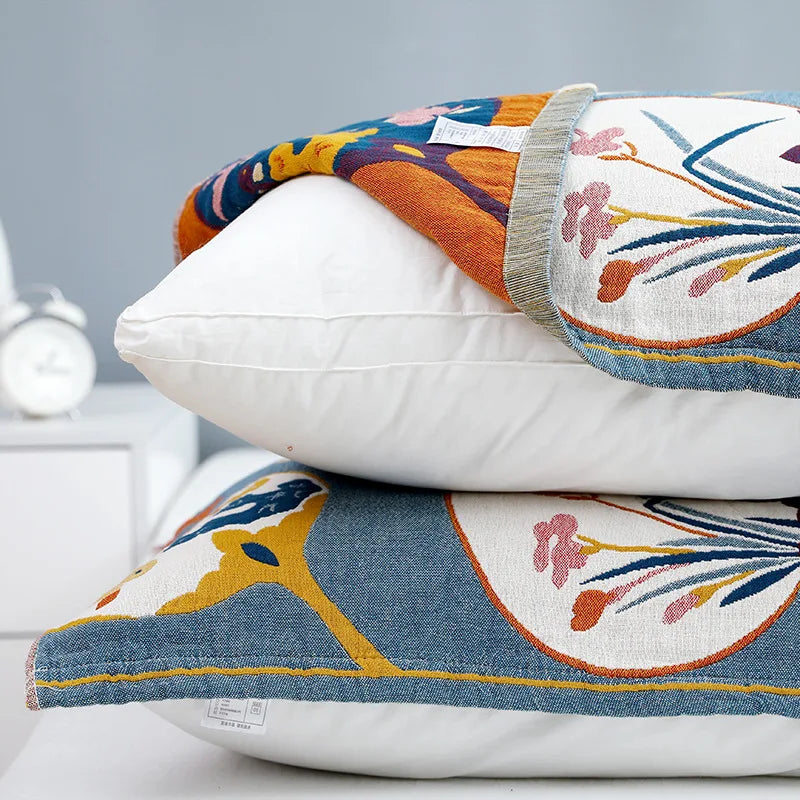 DecorBites™ منشفة وسادة بحواف من الدانتيل - جاكار مصبوغ بخيوط على الوجهين - 52*75 سم - شاش قطني بخمس طبقات