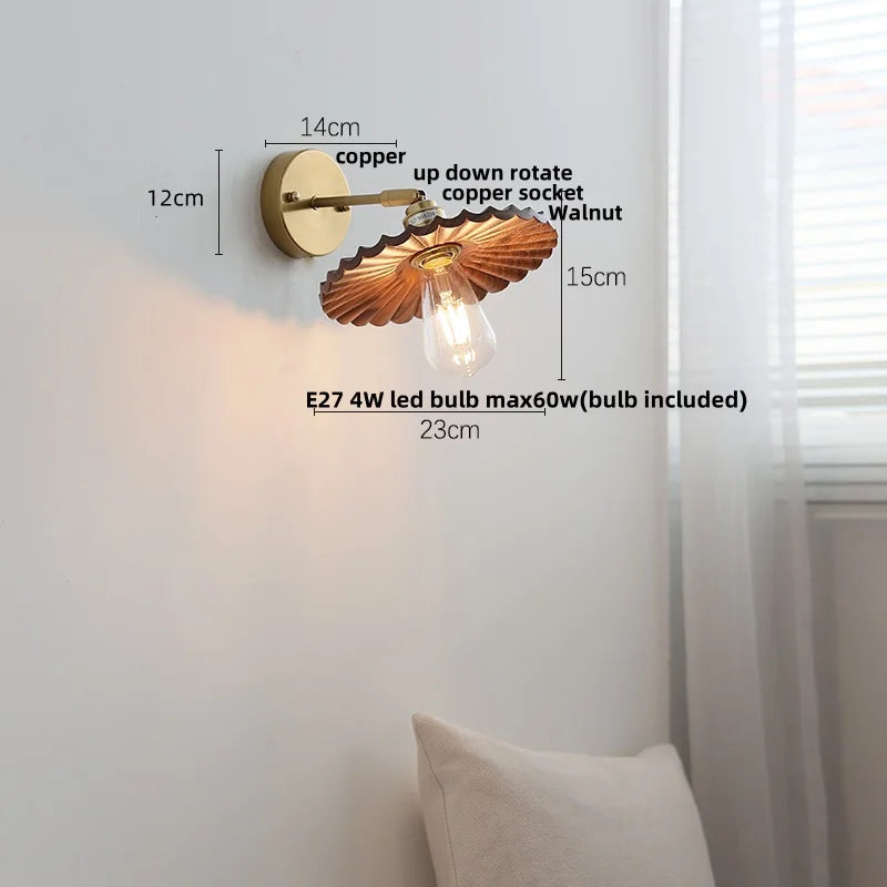DecorBites™ LED Walnut Wood Wall Lamp Pull Chain Switch Modern Indoor Light