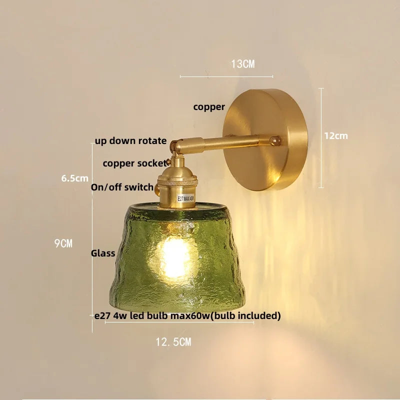 DecorBites™ Clear Glass LED Wall Lights Brass E27 Pull Chain Switch Bedside Lamp