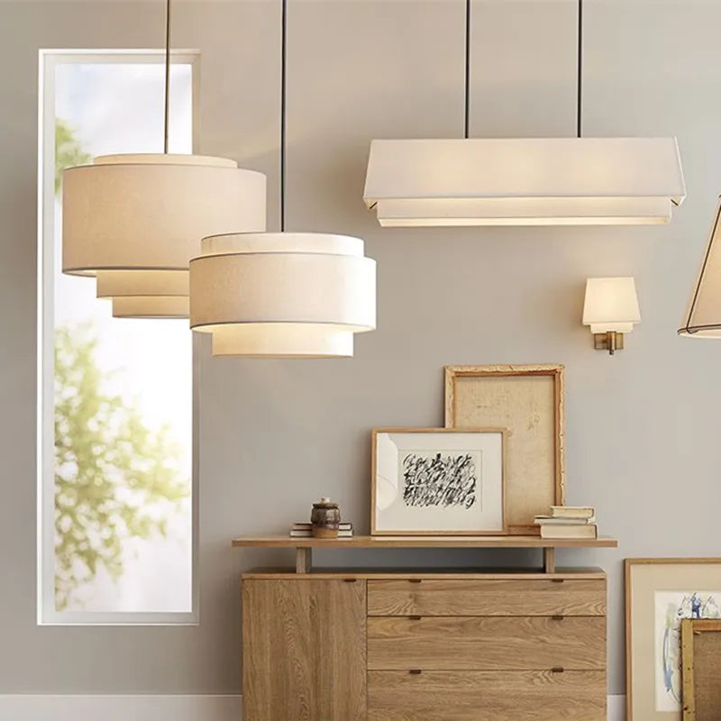 مصباح تعليق DecorBites™ الياباني المتدرج: غطاء قماش بسيط لغرفة المعيشة ومنضدة المطبخ