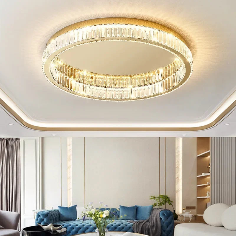 DecorBites™ Crystal Circle LED Ceiling Chandelier for Modern Living Room, Bedroom, and Study