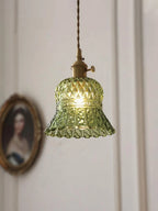 Vintage Green Glass Pendant Light With Brass Finish