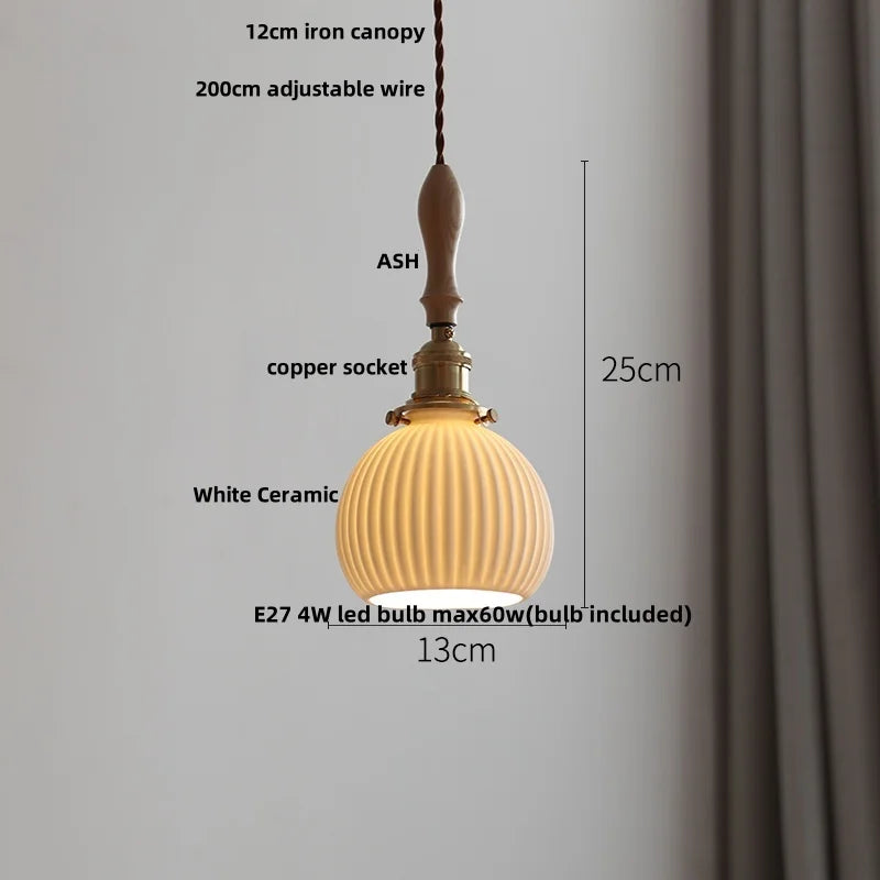 DecorBites™ Ceramic LED Pendant Lights with Ash Wood Nordic Design