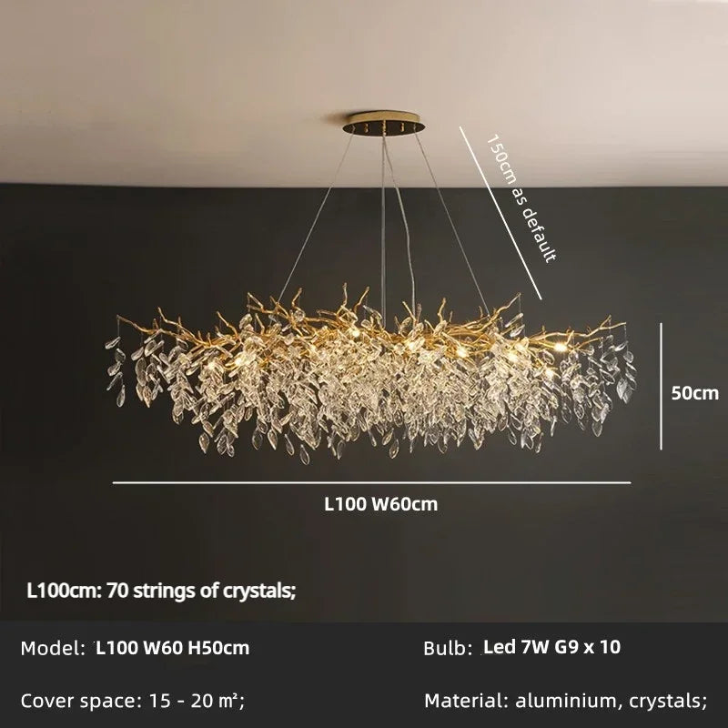 DecorBites™ Crystal Branch Chandelier LED Pendant Lamps Elegant Villa Living Room Gold Decor