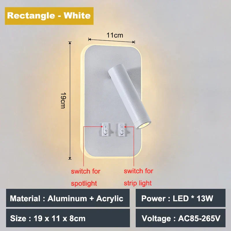 DecorBites™ Adjustable 10W Wall Light Sconce Lamp with Switch - Hotel Bedroom Study Reading