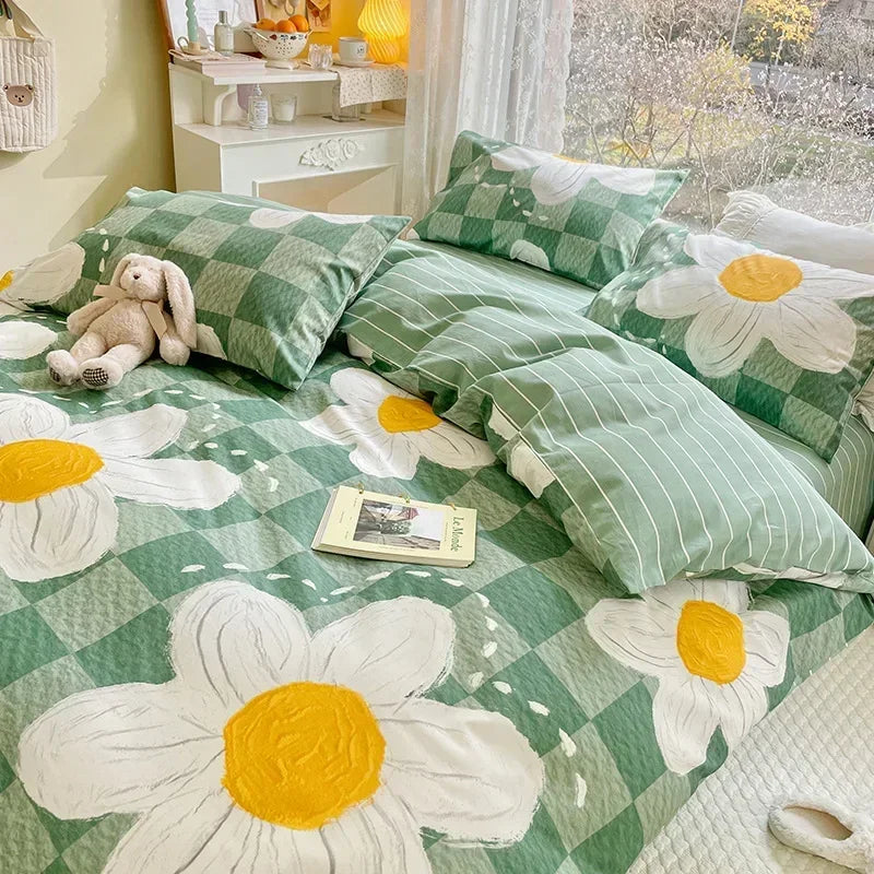 DecorBites™ Double-Sided Floral Print Cotton Bedding Set - Queen Size Soft Duvet Cover Set