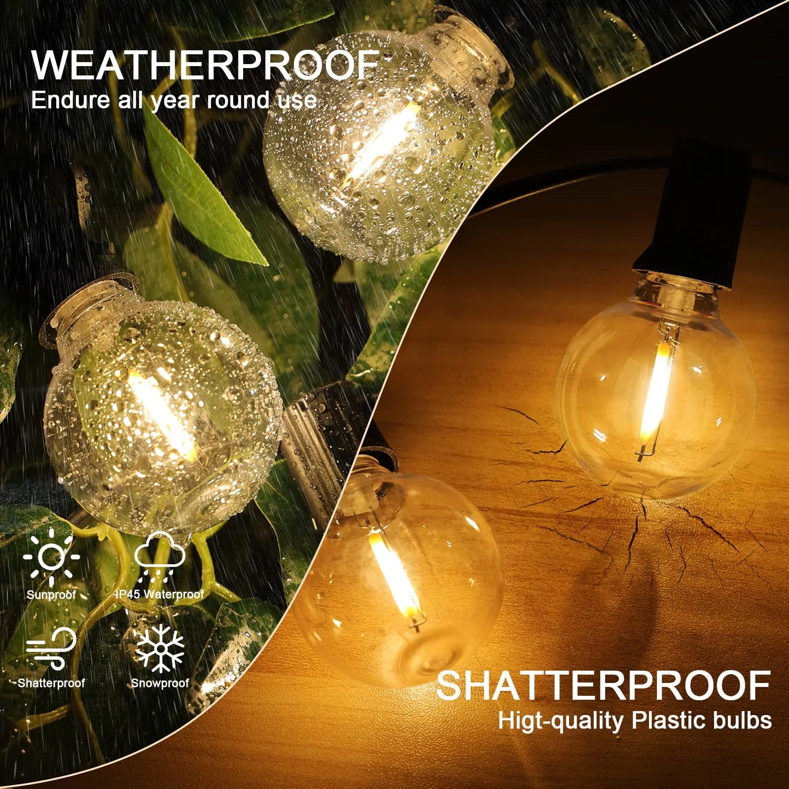 DecorBites™ Dimmable LED Outdoor Globe String Lights for Patio Decor
