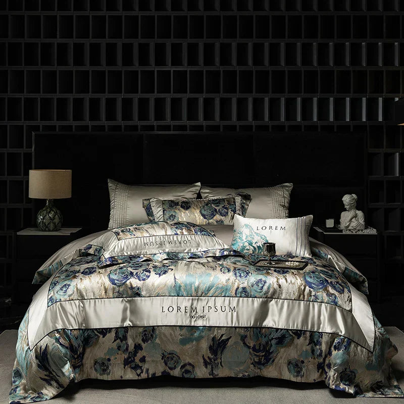 طقم مفرش سرير جاكار وبروكار فاخر من DecorBites™ مع قطن مصري وتطريز