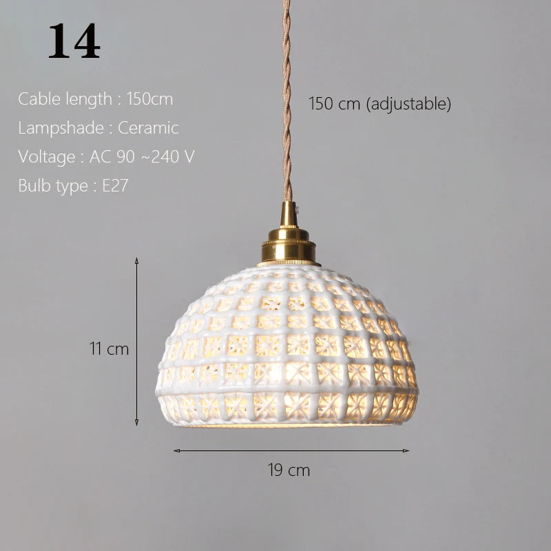 Japanese Ceramic Pendant Light With Copper Finish