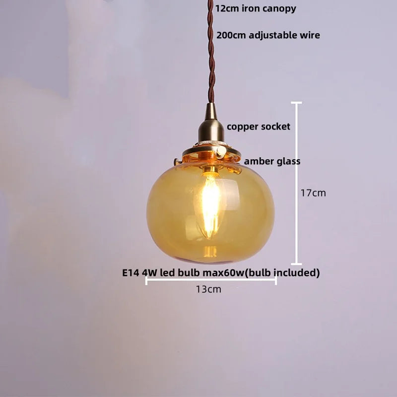 DecorBites™ Amber Glass Ball LED Pendant Light, Modern Nordic Hanging Lamp for Home Decor