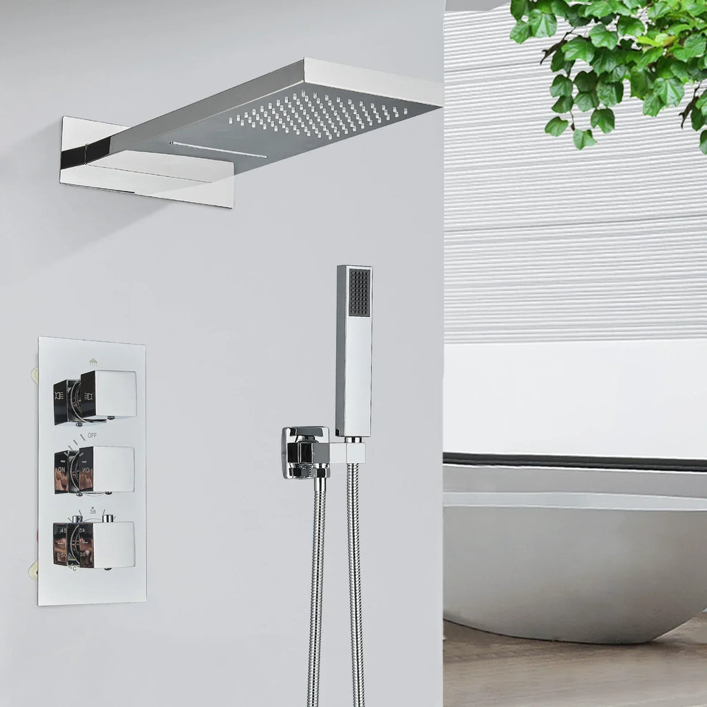 DecorBites™ Gold Thermostatic Rain Waterfall Shower Faucet Set - Wall Mounted Shower System