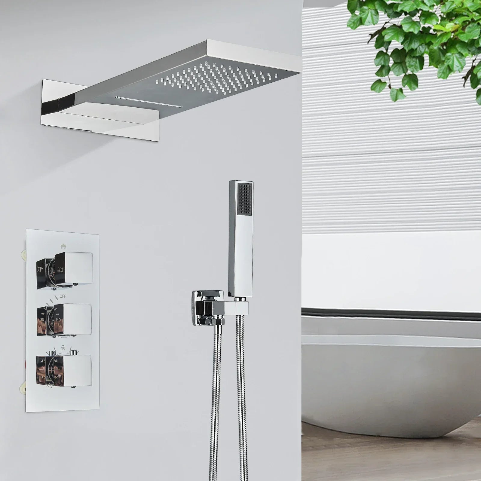 DecorBites™ Gold Thermostatic Rain Waterfall Shower Faucet Set - Wall Mounted Shower System