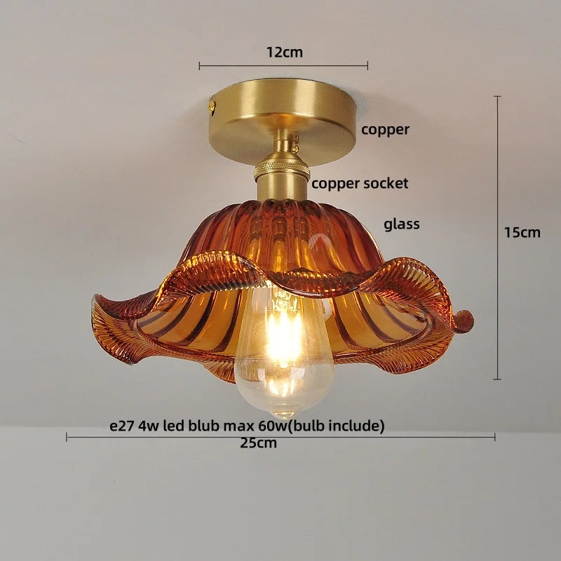 مصباح سقف نحاسي زجاجي على شكل زهرة خضراء DecorBites™ - إضاءة LED عصرية على الطراز الاسكندنافي لغرفة المعيشة وغرفة النوم والردهة