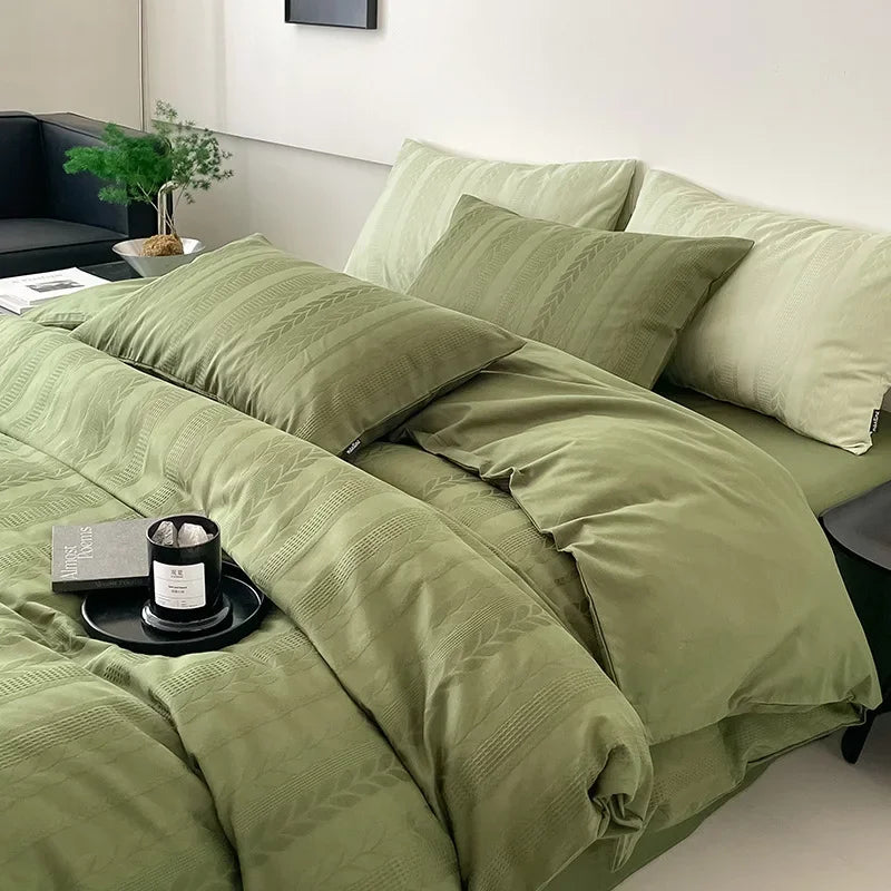 DecorBites™ Jacquard Cotton Bedding Set for Queen King Size - Skin Friendly Comforter Cover