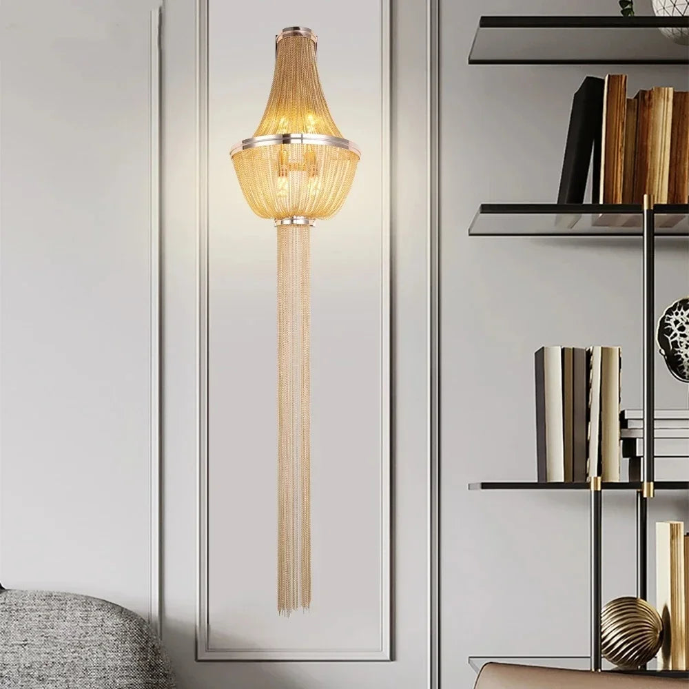 DecorBites™ Aluminum Chain Sconce for Aisle & Bedroom LED Wall Lamp – Gold/Silver