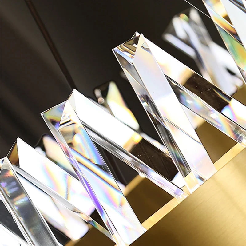 DecorBites™ ثريا كريستال ذهبية: وحدة إضاءة مستطيلة حديثة لغرفة الطعام بتقنية LED