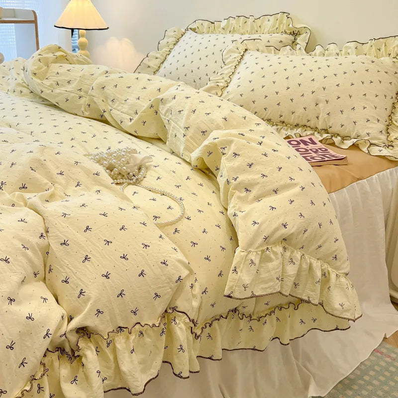 طقم مفروشات أميرة كورية بطبعة زهور من DecorBites™ من القطن المغسول للفتيات