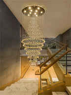 Contemporary Crystal Ring Pendant Light for Staircase