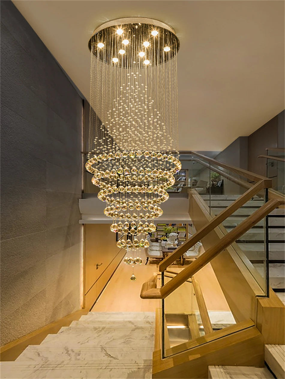 Contemporary Crystal Ring Pendant Light for Staircase