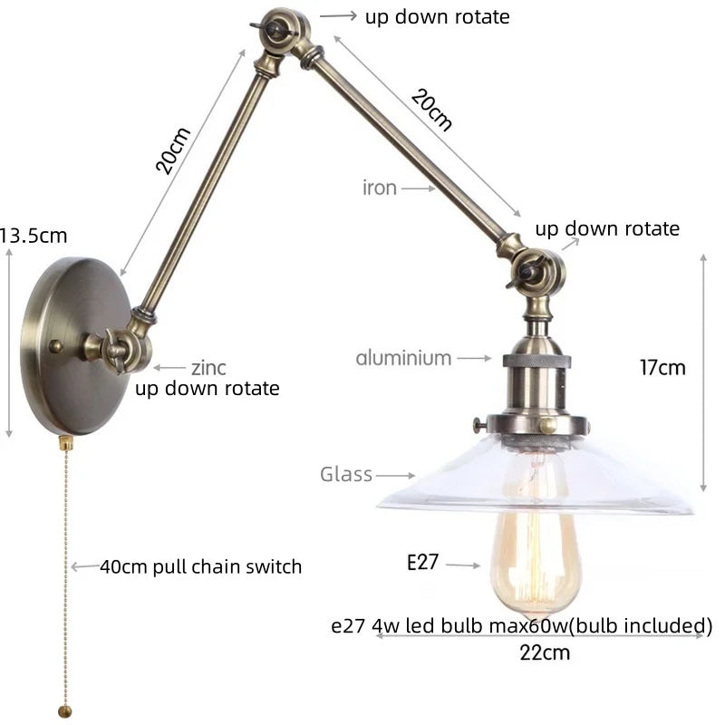 DecorBites™ Industrial Adjustable LED Wall Sconce with Clear Glass Shade