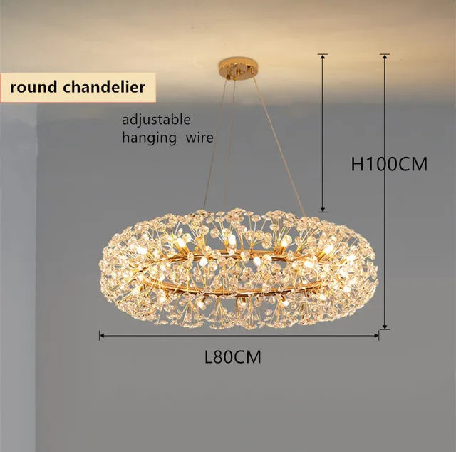 ثرية كريستال ذهبية من DecorBites™: مصباح LED فاخر معلق لغرفة المعيشة والطعام