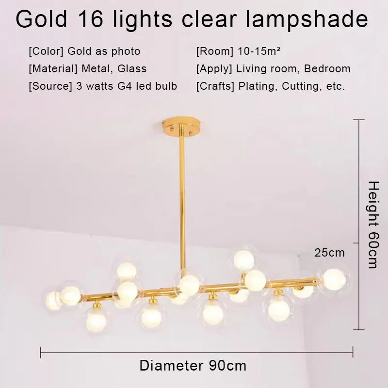 نجفة ديكور بايتس™ الذهبية بإضاءة LED، مصباح معلق عصري لغرفة المعيشة، المطبخ، غرفة النوم، غرفة الطعام