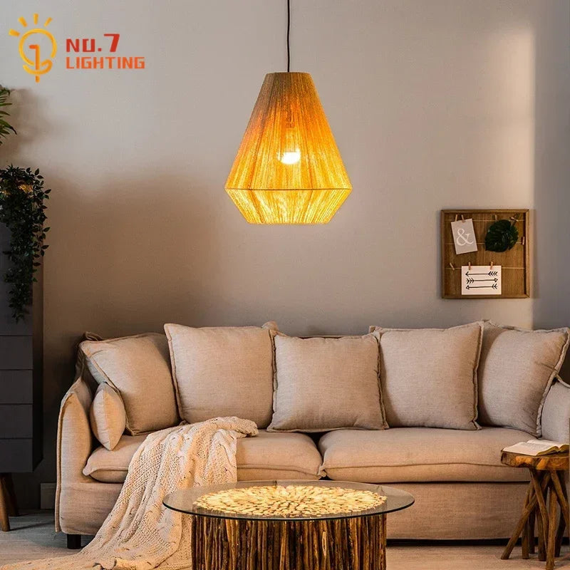 فوانيس قلادة بحبل القنب الياباني من DecorBites™ لديكور غرف المعيشة بطراز فن الزن