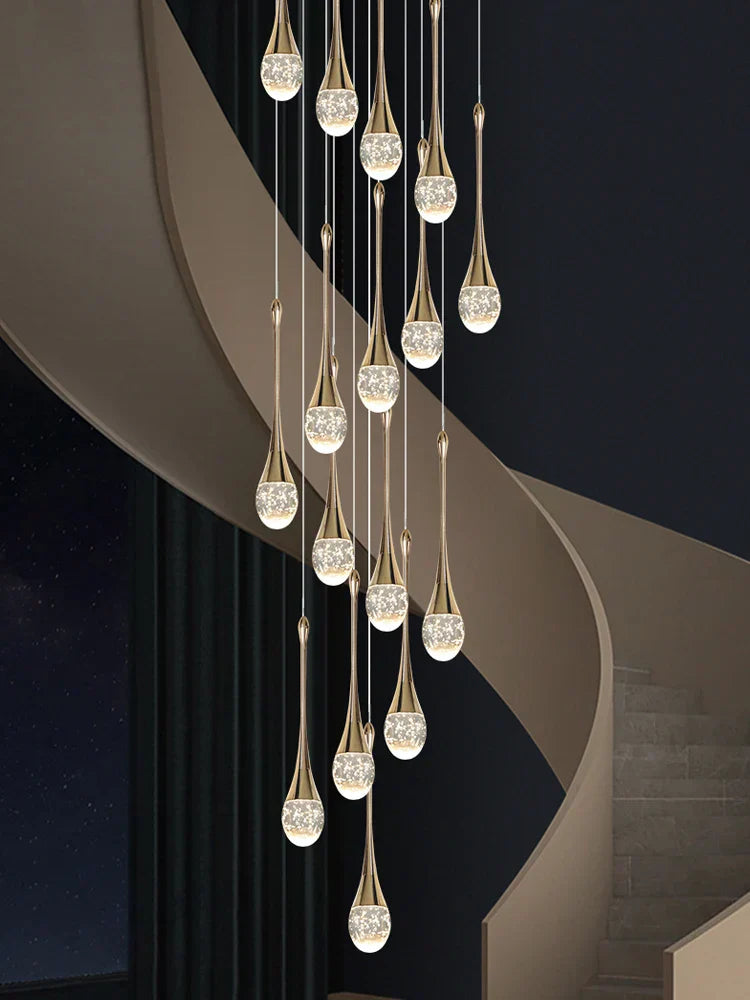 DecorBites™ Crystal LED Staircase Chandelier - Gold Pendant Lamp for Living Room & Lobby