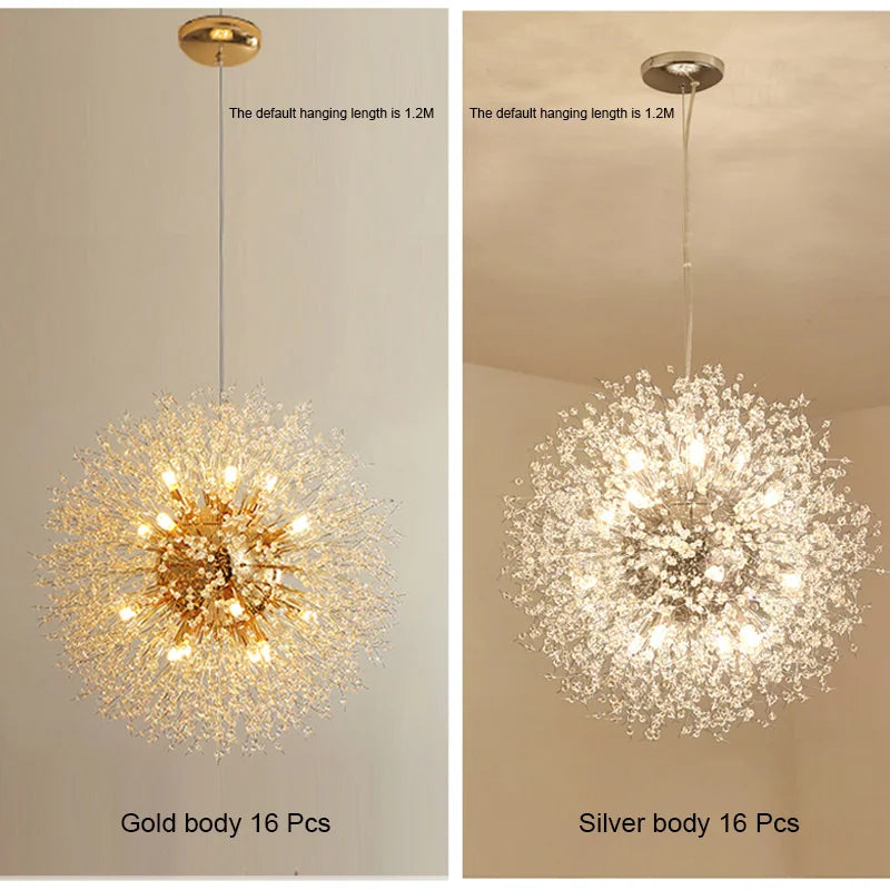 DecorBites™ ثريا الهندباء LED إضاءة كرة كريستال متلألئة للمطاعم وغرف المعيشة