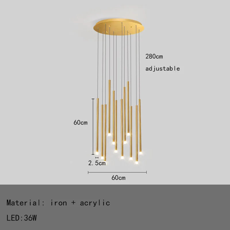 ثريا DecorBites™ LED: إضاءة عصرية بسيطة قابلة للتعديل باللونين الذهبي والأسود لغرفة الطعام