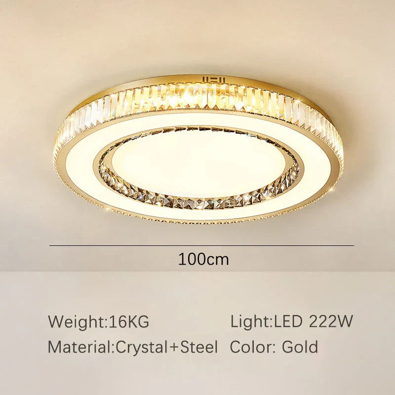 DecorBites™ ثريا سقف كريستال ذهبية مزدوجة الطبقات مصباح LED ديكور منزلي عصري فاخر