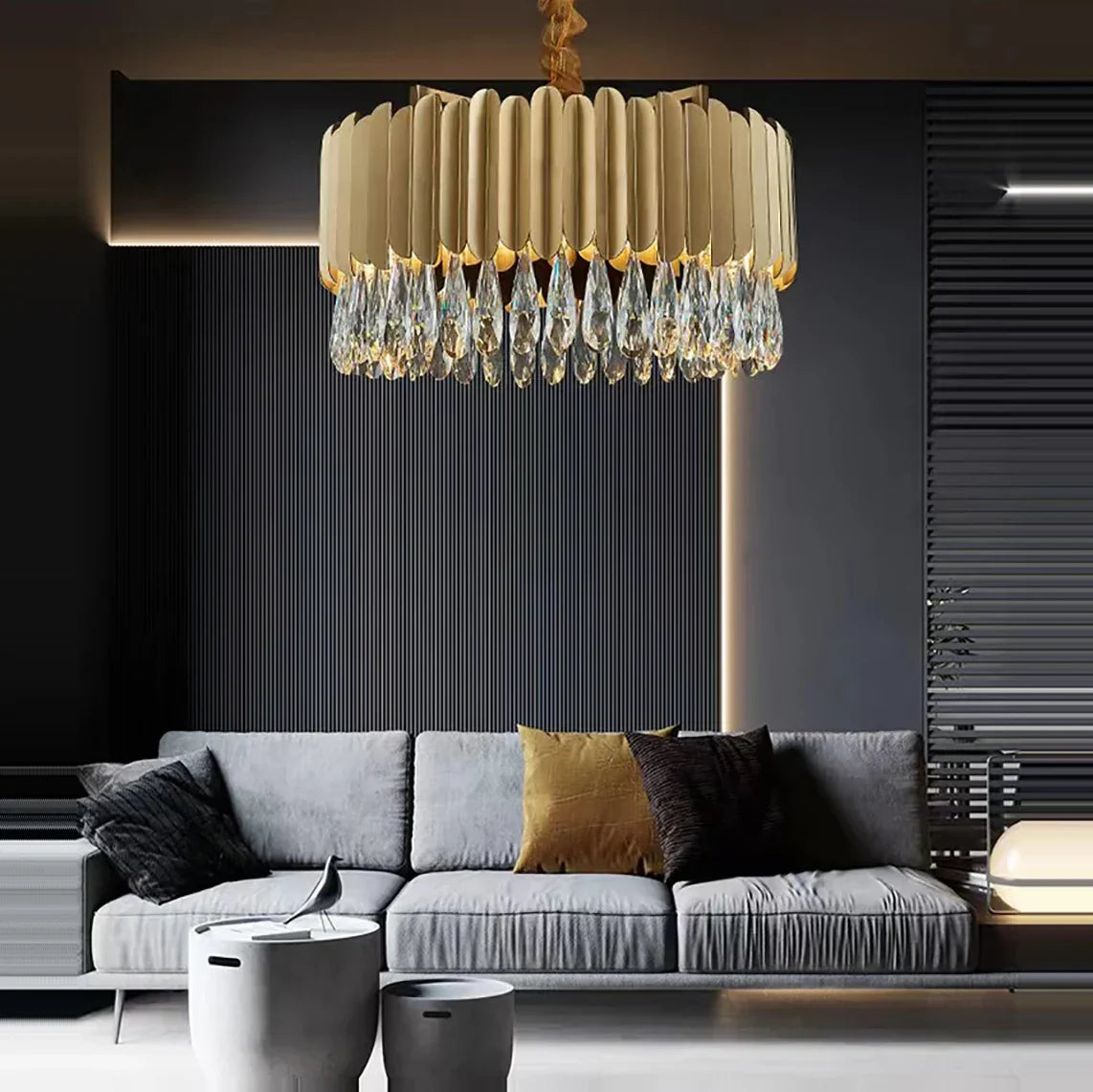 DecorBites™ Crystal 2024 Ceiling Chandeliers: Modern Dimmable LED Round Lamps Black