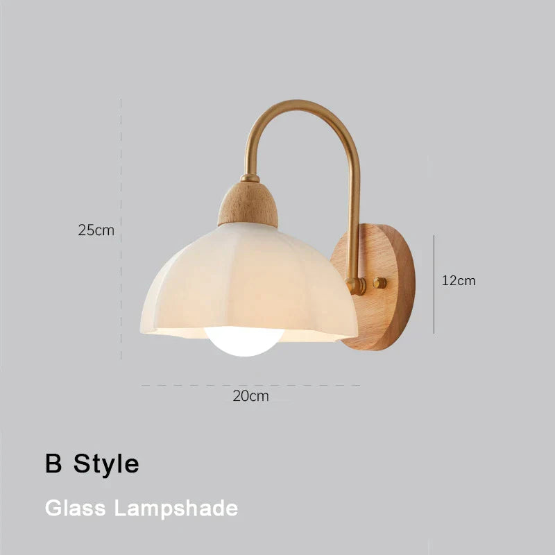 DecorBites™ Cream LED Wooden Flower Wall Lamp, Modern Bedroom Bedside Reading Light