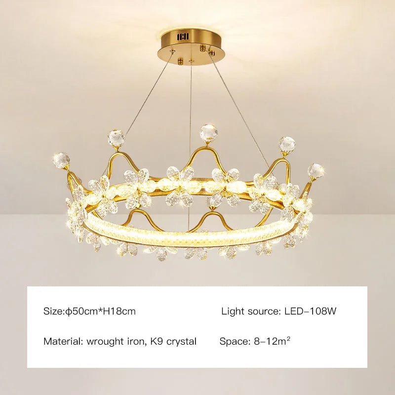 DecorBites™ Crown Petal LED Crystal Chandelier - Luxury Nordic Design for Girls' Bedroom