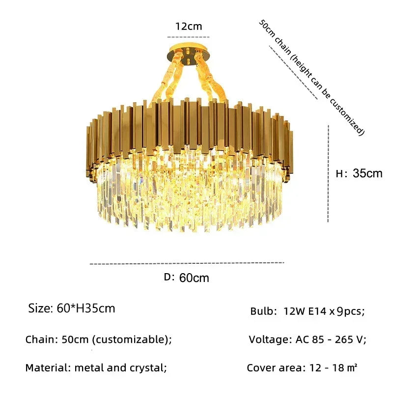 DecorBites™ Golden Luxury Chandelier: Elegant Crystal Ceiling Light for Hotel Living Room