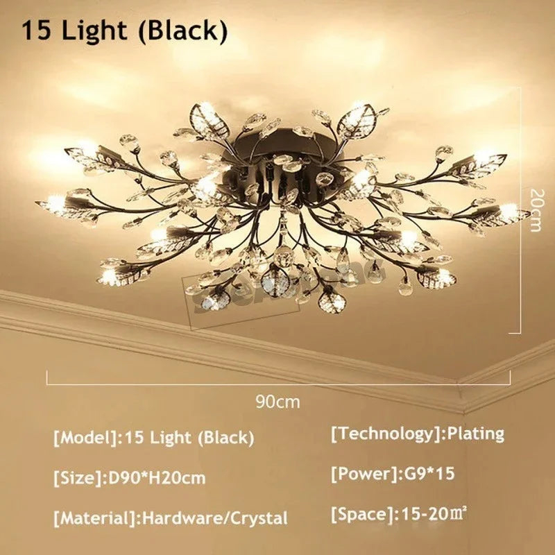DecorBites™ Crystal Ceiling Chandelier LED Light Fixture for Living Room Bedroom Kitchen