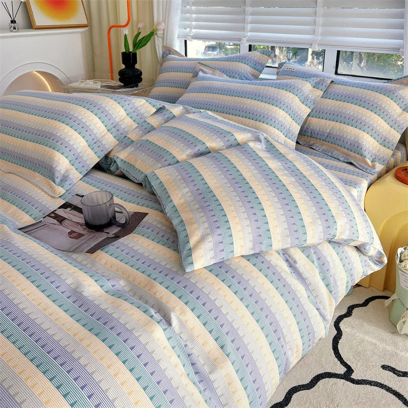 DecorBites™ Cotton Stripe Comforter Cover Set for Single Double Bed - Autumn Winter
