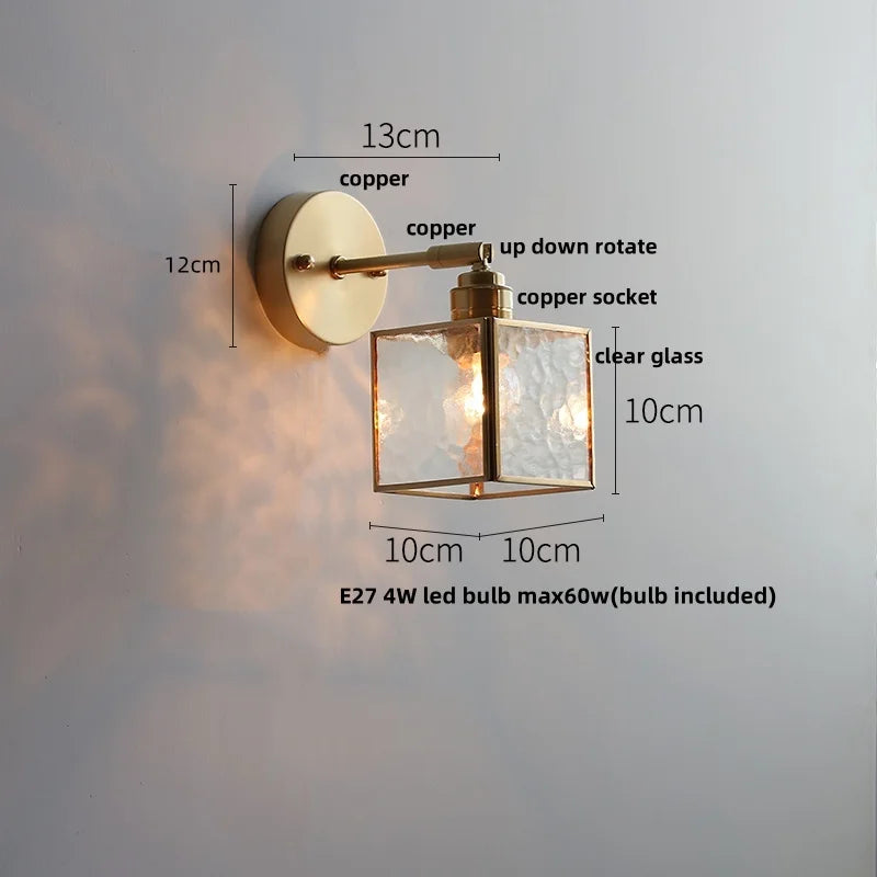 DecorBites™ مصباح حائط LED على الطراز الياباني مع مفتاح سحب زجاجي شفاف ومصباح بجانب السرير