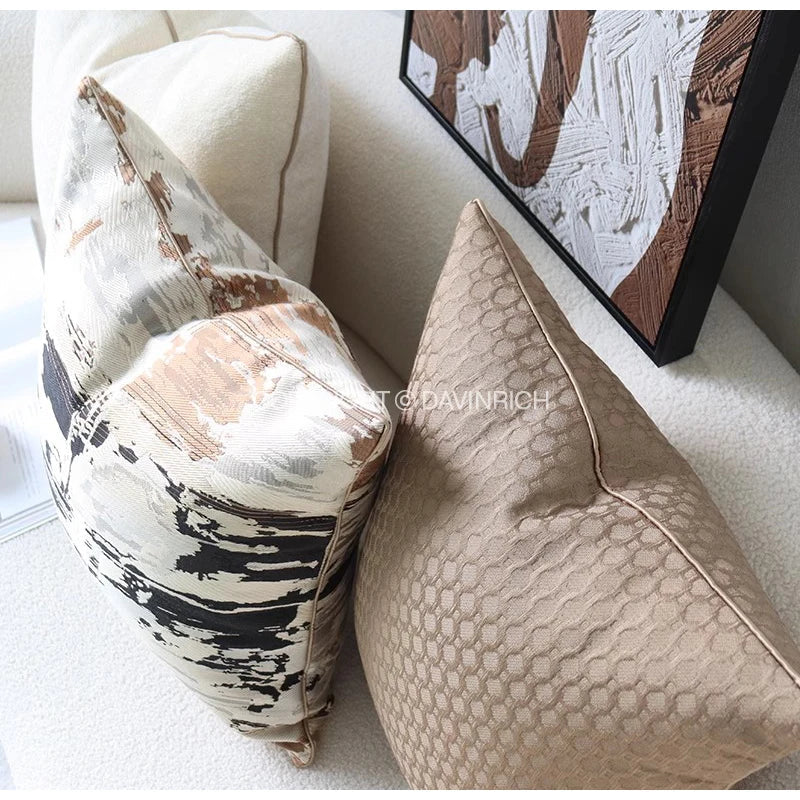 DecorBites™ Convex Rings Geometry Jacquard Pillowcase Cappuccino Luxury Cushion Cover