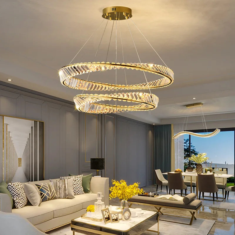 DecorBites™ Irregular Gold Steel LED Pendant Light with Dimmable K9 Crystals