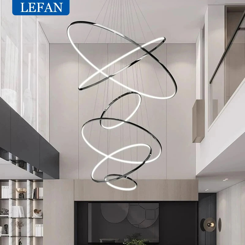 Modern Black Gold Aluminum Staircase Pendant Light